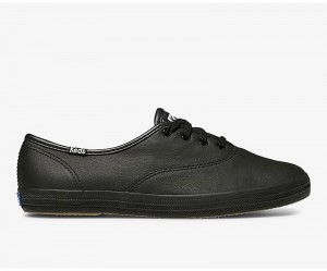 Keds Champion Original Leder Leather Sneakers Damen Black/Black | 86971LPIA