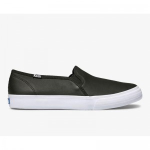 Keds Double Decker Leder Halbschuhe Damen Schwarz | 58012YRQG