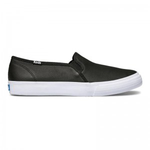 Keds Double Decker Leder Halbschuhe Damen Schwarz | 30854MSDX