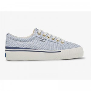 Keds Jump Kick Duo Canvas Crosshatch Lace Ups Damen Blau | 03924AWHP