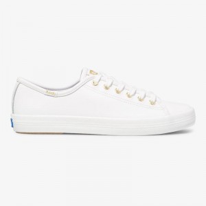 Keds Kickstart Leder Leather Sneakers Damen White/Gold | 26471TVMG