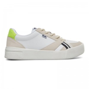 Keds The Court Leder/Wildleder/Lime Leather Sneakers Damen White/Lime | 63479UAHI