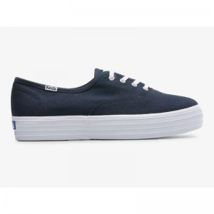 Keds The Plattform Canvas Lace Ups Damen Navy | 92876VCMK