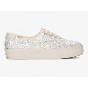 Keds The Plattform Glitter Celebration Platform Sneakers Damen Weiß Weiß | 23605PXDV