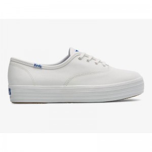 Keds The Plattform Leder Lace Ups Damen Weiß | 50819CXOD