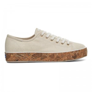 Keds Triple Kick Canvas Cork Foxing Natural Platform Sneakers Damen Beige | 38062VNIR