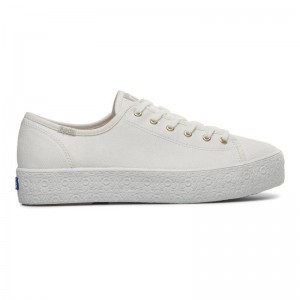 Keds Triple Kick Canvas Emboss Foxing Snow Canvas Damen Weiß | 31852JZVT