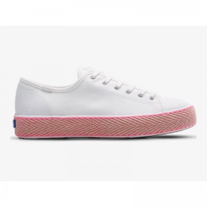 Keds Triple Kick Canvas Jute Foxing Platform Sneakers Damen Weiß Rosa | 71084EHLC