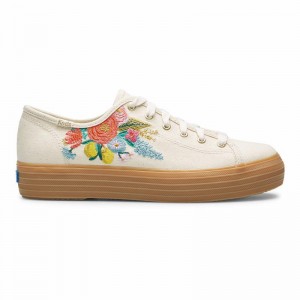 Keds Triple Kick Rifle Paper Co. Embroidered Garden Party Linen Prints Damen Weiß | 21384MOZC