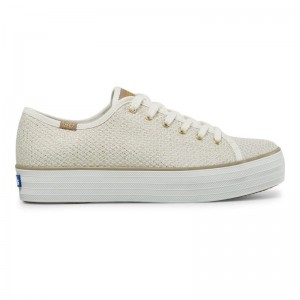 Keds Triple Kick Woven Cream Canvas Platform Sneakers Damen Cream/Gold | 94235YPEZ