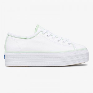 Keds Triple Up Canvas Hits Platform Sneakers Damen White/Mint | 65834QVHO