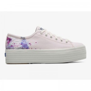 Keds Triple Up Canvas Painterly Floral Lace Ups Damen Hellrosa | 78092PHYX