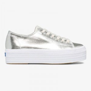 Keds Triple Up Metallic Twill Canvas Damen Silber | 04687JDME