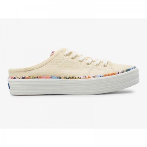 Keds x Rifle Paper Co. Kickstart Mule Raffia Platform Sneakers Damen Beige | 98472STON