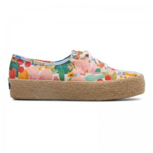 Keds x Rifle Paper Co. The Plattform Jute Prints Damen White/Multicolor | 79832OWMR