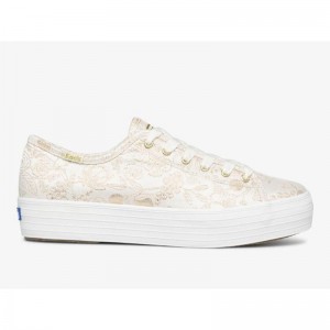 Keds x Rifle Paper Co. Triple Kick Colette Jacquard Platform Sneakers Damen Ivory Lightyellow | 85630KZCS