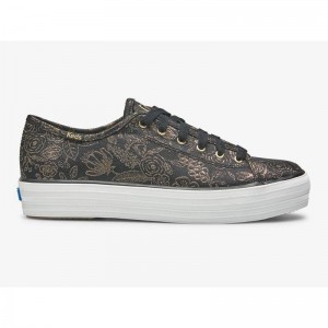 Keds x Rifle Paper Co. Triple Kick Colette Jacquard Platform Sneakers Damen Schwarz | 59076KMFN