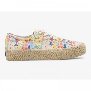 Keds x Rifle Paper Co. Triple Kick Jute Margaux Platform Sneakers Damen Weiß Mehrfarbig | 16207ZKIO