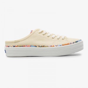 Keds x Rifle Paper Co. Triple Kick Mule Raffia Halbschuhe Damen Lightyellow | 89341EPGY