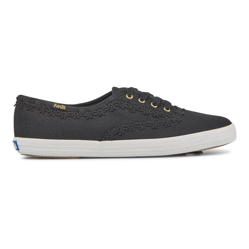 Keds Champion Crochet Trim Canvas Canvas Damen Schwarz | 46985VDGY