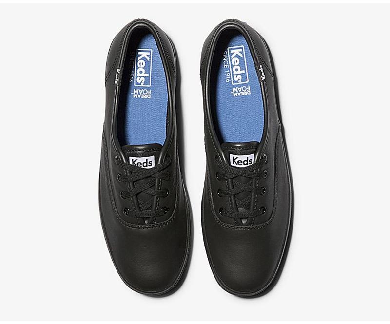 Keds Champion Original Leder Leather Sneakers Damen Black/Black | 86971LPIA