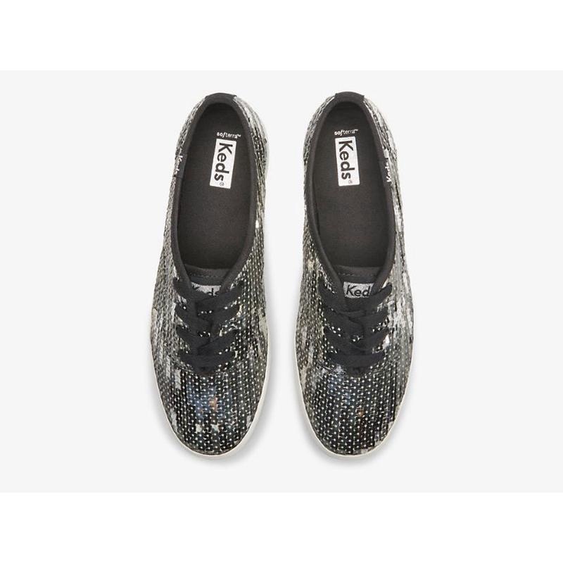 Keds Champion Sequins Celebration Lace Ups Damen Schwarz Silber | 97284JHLR