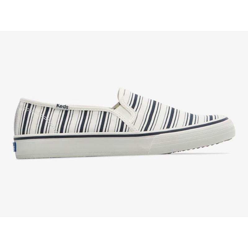 Keds Double Decker Canvas Stripe Halbschuhe Damen Weiß Navy | 18079ZNTF