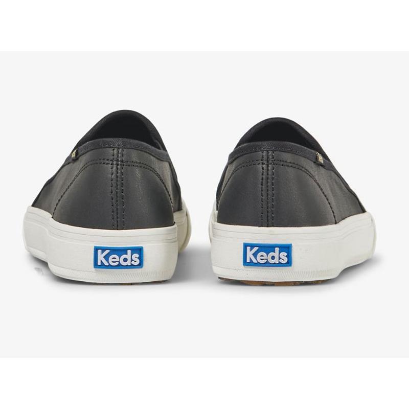 Keds Double Decker Emboss Leder Halbschuhe Damen Schwarz | 16095MRQC