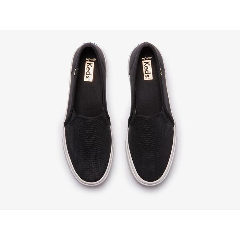 Keds Double Decker Emboss Leder Halbschuhe Damen Schwarz | 16095MRQC