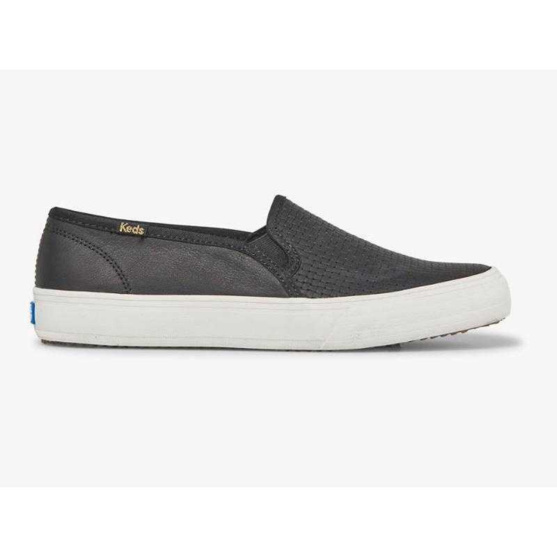 Keds Double Decker Emboss Leder Halbschuhe Damen Schwarz | 16095MRQC