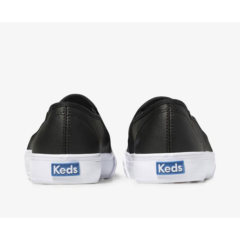 Keds Double Decker Leder Halbschuhe Damen Schwarz | 58012YRQG