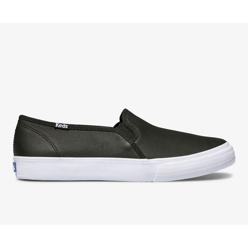 Keds Double Decker Leder Halbschuhe Damen Schwarz | 58012YRQG