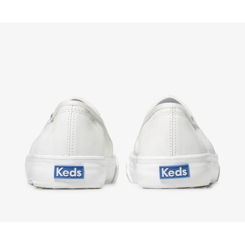 Keds Double Decker Leder Halbschuhe Damen Weiß | 27453VJKZ