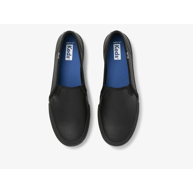 Keds Double Decker Leder Halbschuhe Damen Schwarz Schwarz | 91235KMEF