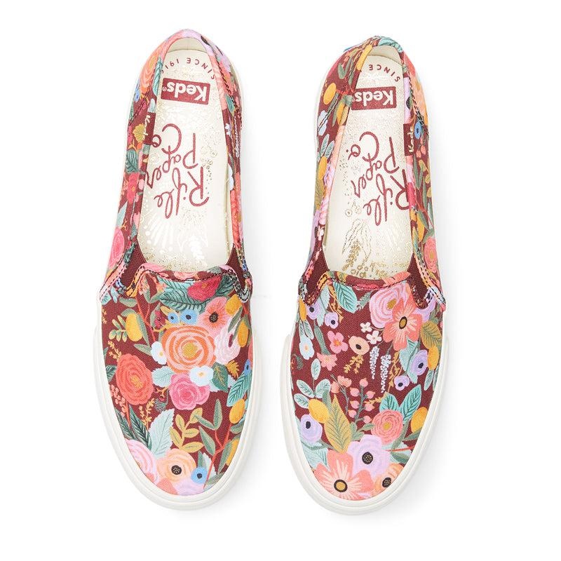 Keds Double Decker Rifle Paper Co. Garden Party Halbschuhe Damen Burgandy | 27564HDAV