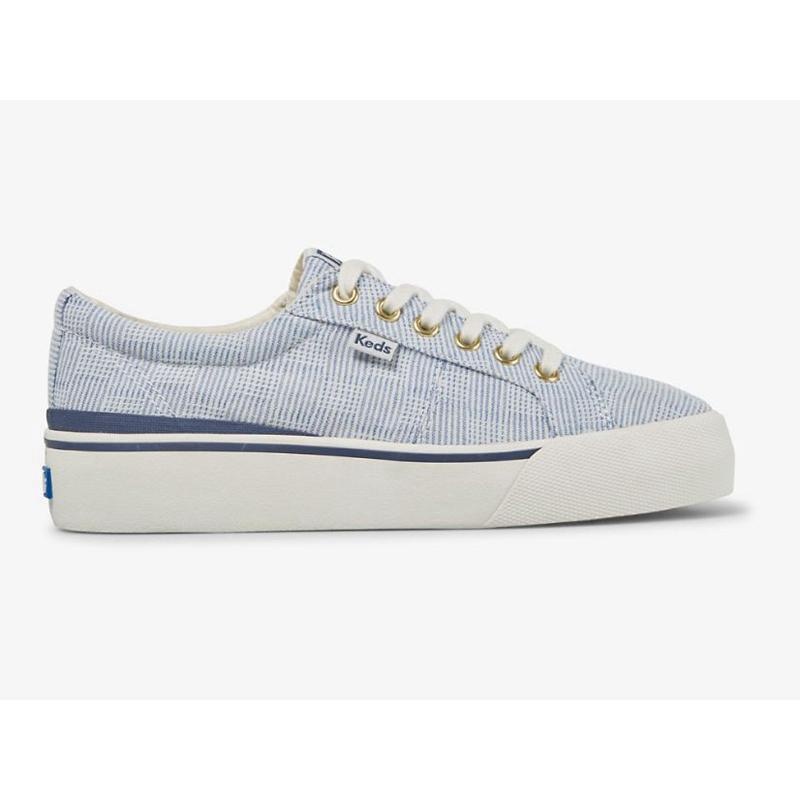 Keds Jump Kick Duo Canvas Crosshatch Platform Sneakers Damen Blau | 46932XWZL