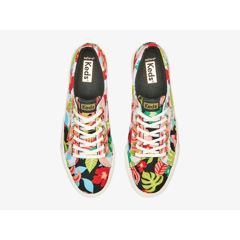 Keds Jump Kick Duo Tropical Print Platform Sneakers Damen Schwarz Koralle | 27849TAVN