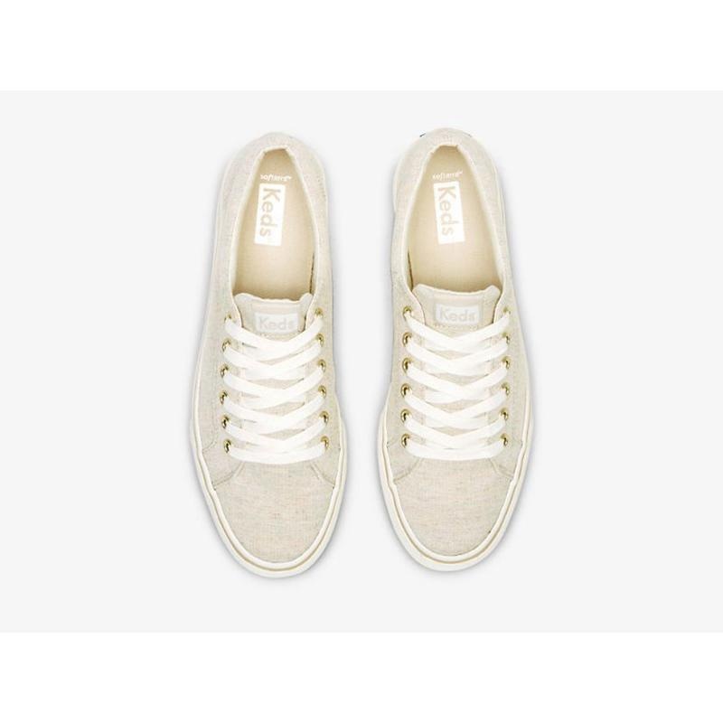 Keds Jump Kick Linen Fleck Lace Ups Damen Oatmeal Lightyellow | 60149ZAGT