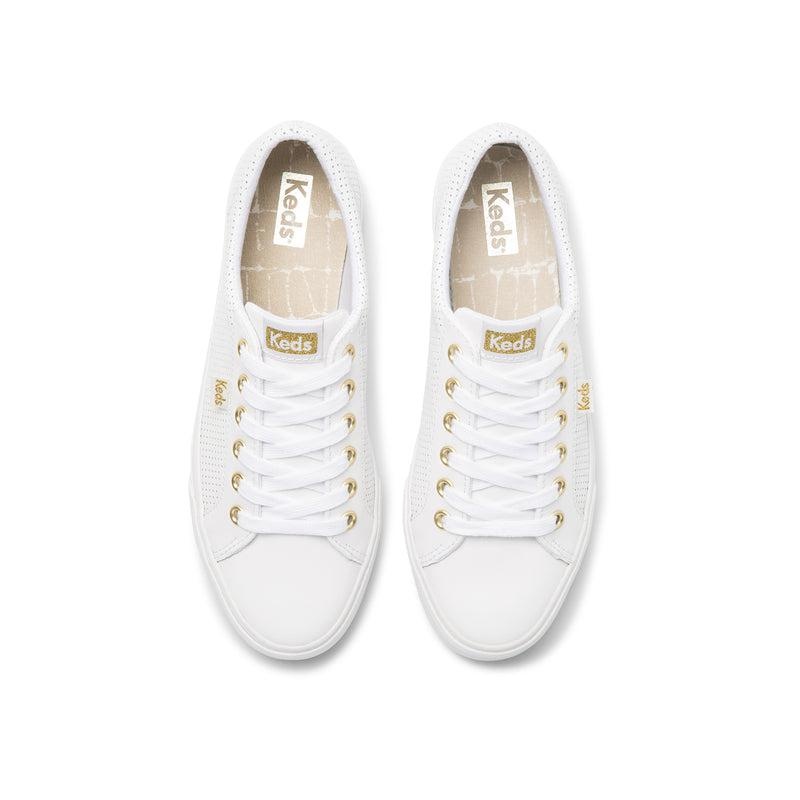 Keds Jump Kick Perforated Leder Leather Sneakers Damen White/Gold | 87502ALJY