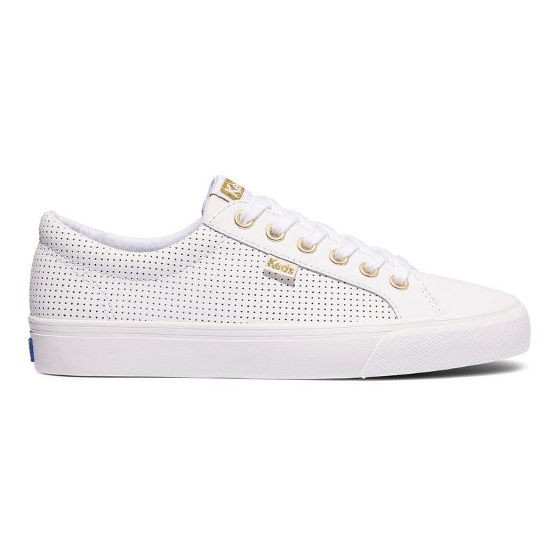 Keds Jump Kick Perforated Leder Leather Sneakers Damen White/Gold | 87502ALJY