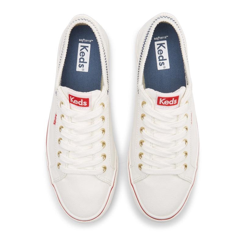 Keds Jump Kick Rib Knit Collar Canvas Canvas Damen White/Red | 57092BZPI