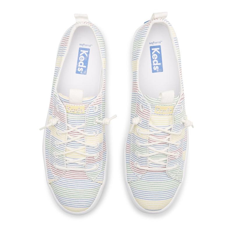 Keds Kickback Canvas Surf Stripe Halbschuhe Damen White/Multicolor | 05942MQVK