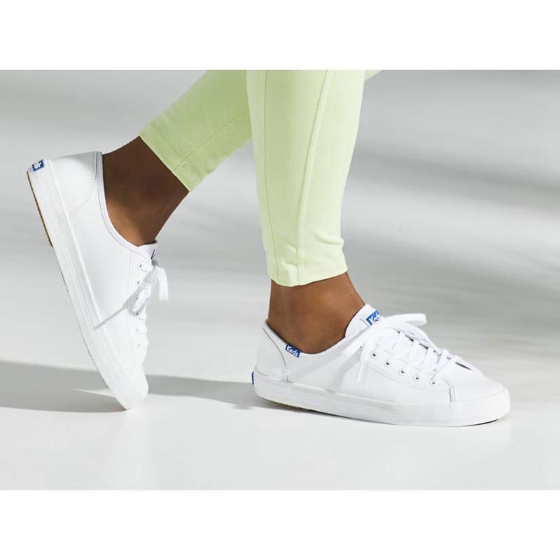 Keds Kickstart Leather Sneakers Damen White/Blue | 28473JVKB