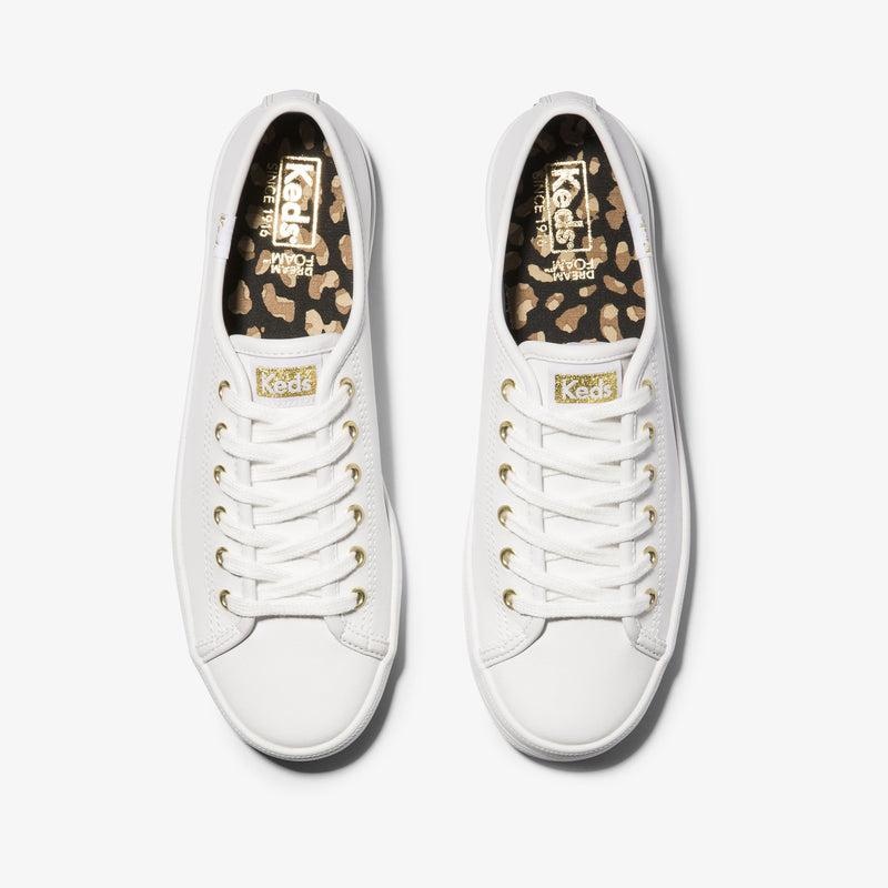 Keds Kickstart Leder Leather Sneakers Damen White/Gold | 26471TVMG