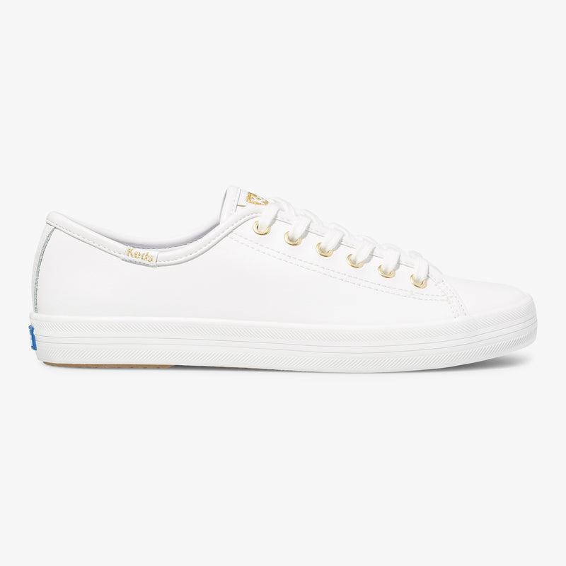 Keds Kickstart Leder Leather Sneakers Damen White/Gold | 26471TVMG