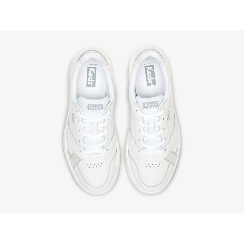 Keds The Court Leather Sneakers Damen Weiß Weiß | 84521KQJE