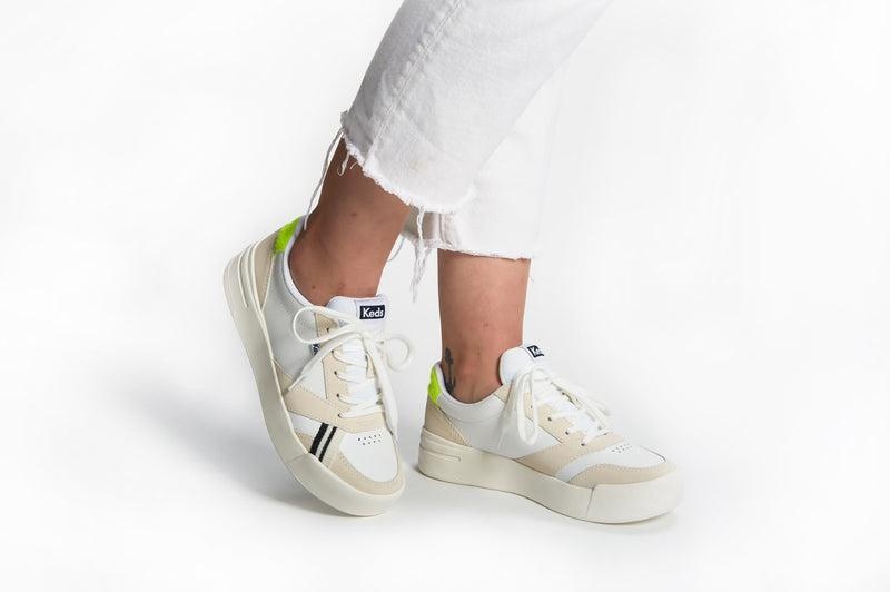 Keds The Court Leder/Wildleder/Lime Leather Sneakers Damen White/Lime | 63479UAHI