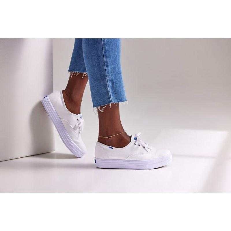 Keds The Plattform Canvas Lace Ups Damen Weiß | 36450CPWI