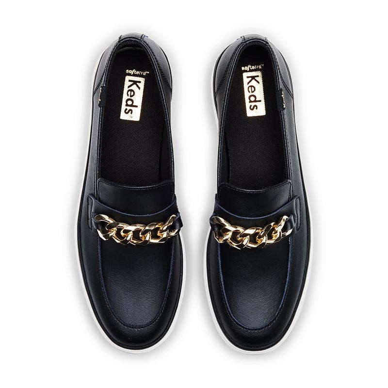 Keds Triple Decker Loafer Lug Leder Chain Applique Leather Sneakers Damen Black/Gold | 67350NQIK