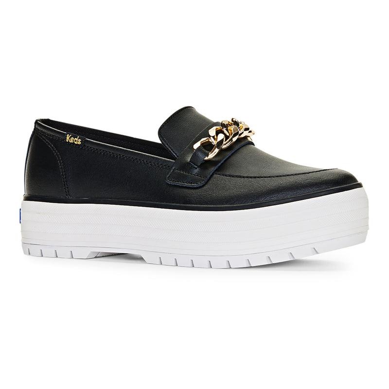 Keds Triple Decker Loafer Lug Leder Chain Applique Leather Sneakers Damen Black/Gold | 67350NQIK